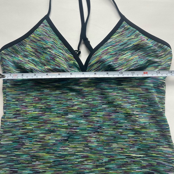 Athleta colorful adjustable strap v neck swim tankini. Size M - Picture 4 of 5